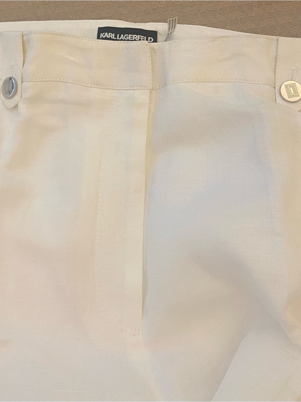 Karl Lagerfeld Off-White Wide-Leg Trousers with Branded Buttons